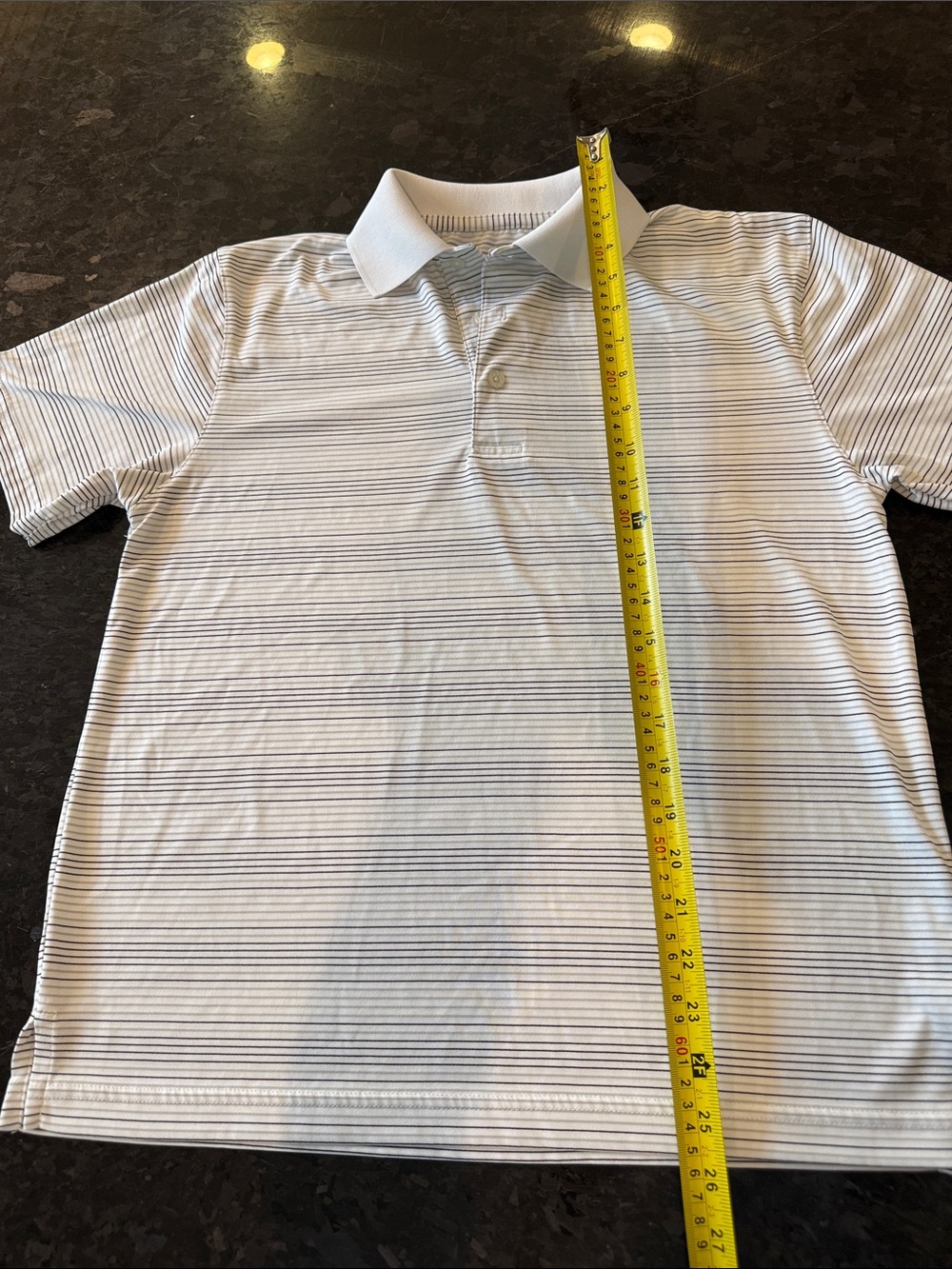 Men's Short-Sleeve Striped Polo Shirt - White with Light Blue Stripes